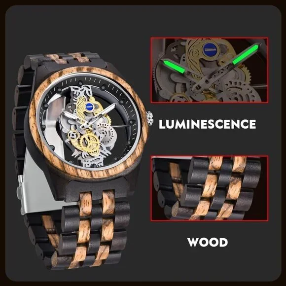 ✨ Dentily Watches Men Black Wooden Lightweight Bamboo Analog Quartz Wood Watch
